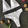 Dameszwemkleding Witte bikini Zipper Hollow Out Swimsuit Highwaist Women Beach Outfit Tweedelige Braziliaanse bikini -set Bathing Suit Mujer