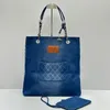 40 cm grote capaciteit blauwe denim TOTE Tas vrouwen crossbody schoudertas printen zilveren hardware gespog onderarm tas buiten reizen pochette reis luchthaventassen