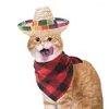 Dog Apparel Sombrero Bandana Caps Funny Caps México Conjunto de Toalhas Plaid Regisse Decorações de festa para pequenos animais de estimação