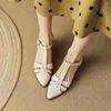 Sandalen Rizabina Frauen echtes Leder Römisch Hollow Square Ferse Ladies Deckzehenschnallen Schnalle Gurt Summer Casual Schuhe