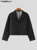 Incerun Men Blazer Color Sólida Lapel de Lapem Longo Um botão de Streetwear Moda de moda Casual Folds Autumn 2023 Leisure Casacos finos 240326