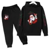 Kids Hoodie Neujahr Kleidung Weihnachten Kleidung Santa Print Jungen Mädchen Mantel 3-13 Jahre altes Top/Hosen 2p Casual Sport Set