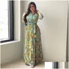 Abbigliamento etnico moda francese eleganti maxi abiti per donne stampati retrò musulmani Dubai abaya lavoro a petto singolo goccia a manica lunga dh9nh