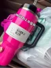 New Winter Red Comso PINK Parade 40oz Quencher H2.0 Mugs Cups travel Car cup Stainless Steel Tumblers Cups with handle Neon Pink Green Cups With Logo 4.9