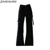 Kvinnors jeans American Black Fall Winter High midja denim Cargo Pants Women Solid Color Y2K Casual All Match Baggy Streetwear Ropa Mujer