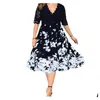 Basic Casual Dresses 2023 Womens Clothing Summer Dress Evening Party Fashion Patchwork Flower Elegant Blue Lace Club Outfits Plus Size Dhyrf