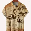 Camicie casual maschile Hawaiian Beach Flamingo Palm Tree 3D Stampato a manica corta Aloha oversize Trote sciolte per l'estate