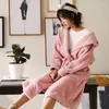 Home Clothing 2024 Coral Down Robe Fashion Sweet Woman Winter Bath Pajamas Thickening Flannel Pyjamas Women Lingerie Nightwear