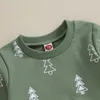 مجموعات الملابس المولودة بنطلون طباعة فتيات عيد الميلاد شجرة طباعة قميص من النوع الثقيل وبدلات صغيرة من الخصر