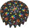 Table Cloth Colorful Mexican Flowerand Bird Tablecloth Round Cover Washable Polyester For Kitchen Party Picnic Dining