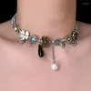 Choker Punk Bramble Rose Necklace For Women Chinese Style ovanlig pärla pärlkedja 2024 y2k mode estetiska smycken