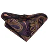 Hitie Purple Gold Paisley Silk Mens Ascots Hanky ​​Cufflinks مجموعة Jacquard Cashew Vintage Cravat Tie Dickf for Male Wedding Prom240409