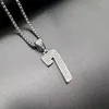 Pendant Necklaces Stainless Steel Titanium Hip Hop Number 7 Bling Iced Out Collar Chain Necklace For Men Women Couple Gift Fashion Jewelry