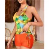 Women's Swimwear Yellow Print Two-piece Tankini High Waist Swimsuit Women 2024 Sexy U-neck Suspender Backless Bathing Suit Summer Beach