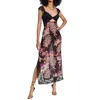 Sukienki swobodne moda bez pleców Bodycon maxi sukienka Summer Lace Patchwork Floral Print Deep V Neck Cutout Cocktail