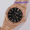 Fashion AP Wrist Watch Epic Royal Oak 15400 eller Mens Watch 18K Rose Gold Black Face Automatisk Mekanisk Swiss Famous Watch Luxury Gold Watch Diameters 41mm