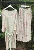 Домашняя одежда 2024 Осенний корейский досуг время для цветочной печати рукав с тремя частями пижамского костюма Nightwear Lady Женская одежда для сна