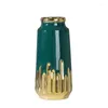 Vaser Dekorativt hem Hydroponic Flower Arrangement Electric Gold-Plated Green Ceramic Vase Modern Light Luxury Ins