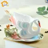 Mugs Swan Coffee tasse de porcelaine en émail coloré avec soucoupes et cuillères à café de vacances