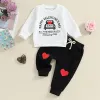 Spädbarn baby pojke valentins dag outfit mamma är mina alla hjärtans klädtryck skjortor crewneck sweatshirt jogger byxor