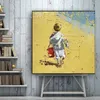 Little Boy on the Beach Tela Painting Handmade Kids Seascape Beach Painting on Panel Oil Painting Arte moderna per decorazioni per la camera da letto