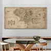 Retro the-Lord-of-ringar Map Canvas målning, modern tryck vintage Middle-Earth Map Poster Movie Wall Art Bilder för hemvardagsdekor oramad