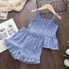 Kleidungsstücke Menoea 2-Pieces Sets Baby Girls Mode Kleidung für Kinderkleidung Kleidung neue Sommerkinder Plaid Hosenträger Weste Hosen Anzüge Outfits