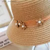 Cappelli larghi brim cappelli di secchi nuovi perle per perle per perle da cappello di canottiere cappelli in prua per le donne cappelli da spiaggia di paglia da spiaggia femme 48-52-54-58cm Y240409