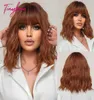 Synthetic Wigs Short Bob Wavy Synthetic Wig Red Brown Copper Ginger Wigs with Bangs for Women Natural Daily Cosplay Heat Resistant3900415