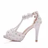 Dress Shoes Crystal Queen Women Sweet Fashion White Colored Floral Stiletto Party Tassel Bridal Wedding Ankle Strap High Heels H240409 D1JU