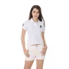 INS Summer Women ShortSleeved 100% Cotton Big Horse Embroidery Slim Polo Shirts Fashion Female Button Placket Tops S3XL 240409