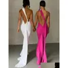 Robes sexy urbaines Mozision oblique Shoder Robe maxi sans dossier pour femmes robe d'été Souffre sans manches