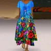 Casual Dresses Women Loose Dress Summer Boho Floral High Low Beach Sundress Plus Size Maxi Long Flowy With Pockets