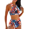 Swimwear féminin en 2024 Femmes Solid Swimsuit Set High Taist Sexy Two Piece Plus taille pour le contrôle du ventre