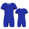 Stage Wear Kids Boys Girls Gymnastics Leotard Short Sleeves Solid Color Stretchy Ballet Dance Jumpsuit Unitard Biketard Dancewear