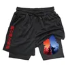 Anime fullmetal alchemist gym workout shorts voor mannen 2 in 1 compressie met zakken 5 inch snel droge loopfitness 240403