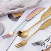 Coffee Scoops Long Handle Feather Stirring Spoon Stainless Steel Honey Mixing Teaspoon Ice Cream Dessert Scoop Decor For Kitchen Cake