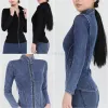 Women's Full Zip Athletic Yoga Jacket Stretch Denim Coat Workout Running Track Sportwear Slim Fit Long Sleeve Gym Top