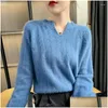 Kadın Sweaters 2024 Sonbahar ve Kış Saf Kaşmir Kazak Kadınlar V-boyun uzun kollu plover gevşek Kore örme taban gömlek damlası del dhejf