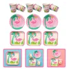 Disposable Dinnerware 24 Pcs Cake Decor Flamingo Paper Plate Cups Cartoon Party Decorations Birthday Supplies Plastic Plates