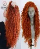 Ginger Synthetische kant Vront Wig Heat resistent Long Red Pink Deep Wave Kinky Curly Drag Queen Cosplay Pruiken voor vrouwen Eewigs2205116833900