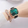 Armbandsur lyxiga damer märke es mode kvadrat smaragd grön rom design kvinnor kvartsläder rem armband kvinnliga klocka240409