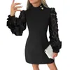 Casual Dresses Women'S Fashionable Round Neck Lace Long Sleeve Hip-Hugging Waist Dress Fashion And Simple Jumpsuits 2024 Printed Ju