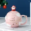 Tassen Weihnachts Keramik Tasse mit Deckel Löffel Geburtstagsgeschenk süßer Wasserbecher Haushaltsmilch Kaffee für Freunde