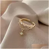 Anneaux Style Fashion Zircon Star Pendant Gold plaqué ouverture pour femmes Luxury Elegance Jewelry Party Ring Set Drop Livrot Dheri