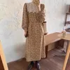 Robes décontractées de la dentelle coréenne patchwork longue robe femme chute de manches imprimées