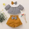 Giyim setleri 0-2 yaşında doğan kız bebek yaz omuz şeritli kısa kollu yaylı renkli şort seti