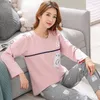 Accueil Vêtements Pyjamas à manches longues pour femmes Set Automne Coton Coton Pyjama Femelle Round Nou Loisure Sweet Loose Ladies Homewear