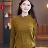 Women's Blouses S-3XL Year Stand Collar Tops Women Winter Basic Wear Office Lady Retro Vintage Slim Short Shirts Beaded Button