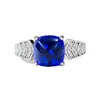 Cluster Rings S925 Silver Ring Royal Blue 8 8mm Sugar Tower Simple